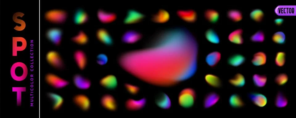 Abstract Gradient with blur effect. Set of spot blurred multicolored brush .. Stock Illustration