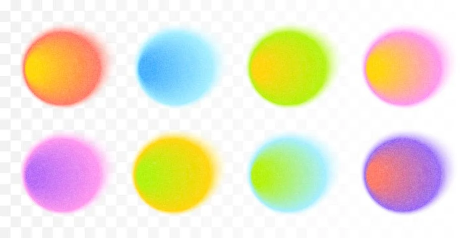 Abstract Gradient Blur Liquid Shapes Set with Noise Texture. Neon Color Grain Stock Illustration
