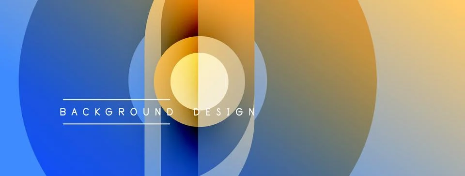 Abstract gradient circles create dynamic visual. Blue, orange hues blend Illustrazione stock