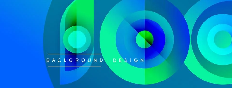 Abstract gradient circles form dynamic background. Blue, green hues blend, Stock Illustration