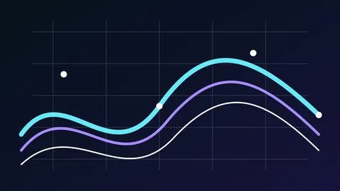 Abstract gradient curves on dark grid background Stock Illustration