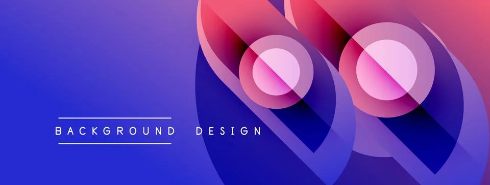 Abstract gradient design features overlapping circles, vibrant blues, pinks, Stock Illustration