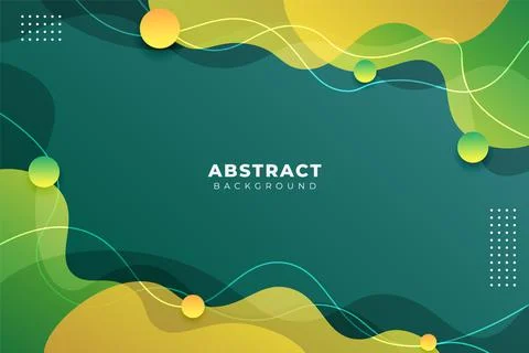 Abstract Gradient Dynamic Liquid Shape Green and Yellow with Wavy Lines Backg Stock Illustration