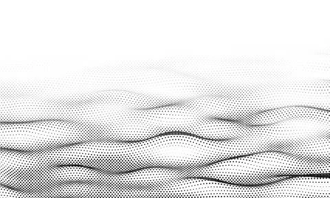 Abstract gradient dynamic wave of particles. Network of bright points or dots Illustrazione stock