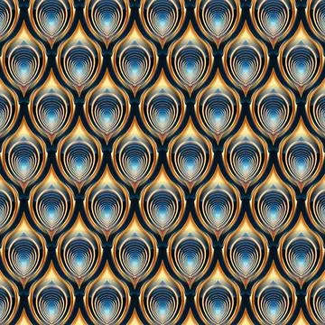 Abstract gradient forms an oval ornamental pattern in blue gold Illustrazione stock