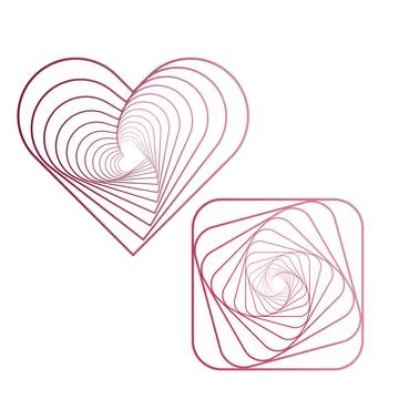 Abstract gradient heart and square outline tunnel pattern design Stock Illustration