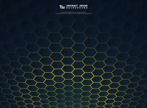 Abstract gradient hexagonal technology on yellow background cover decoration Ilustração Stock