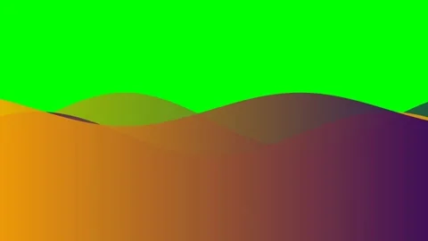 Abstract gradient landscape with flowing orange and purple waves on green Stock Footage 340264907