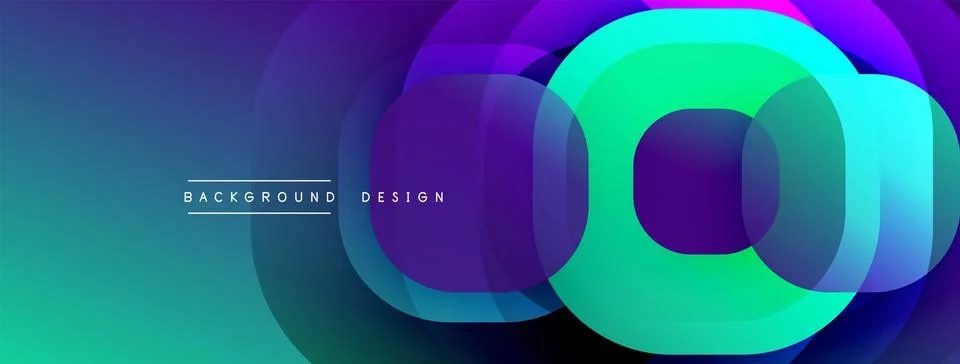 Abstract gradient layers create dynamic visual effect. Circles overlap, forming Ilustración de archivo