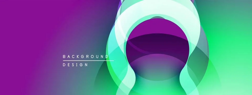 Abstract gradient layers create dynamic visual effect. Purple, green hues blend Ilustración de archivo
