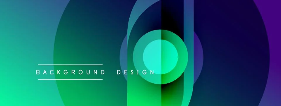 Abstract gradient layers create dynamic visual effect. Circles overlap, formi Ilustración de archivo