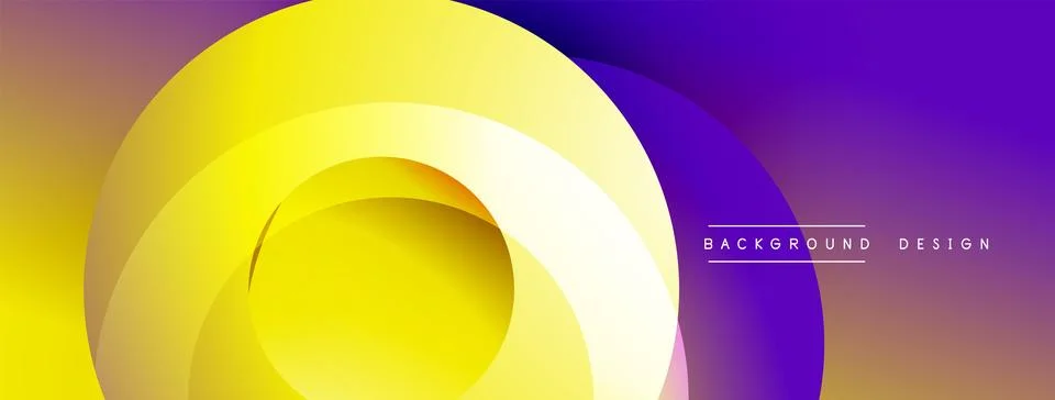 Abstract gradient layers form circular shapes. Vivid yellow dominates, Stock-Illustration