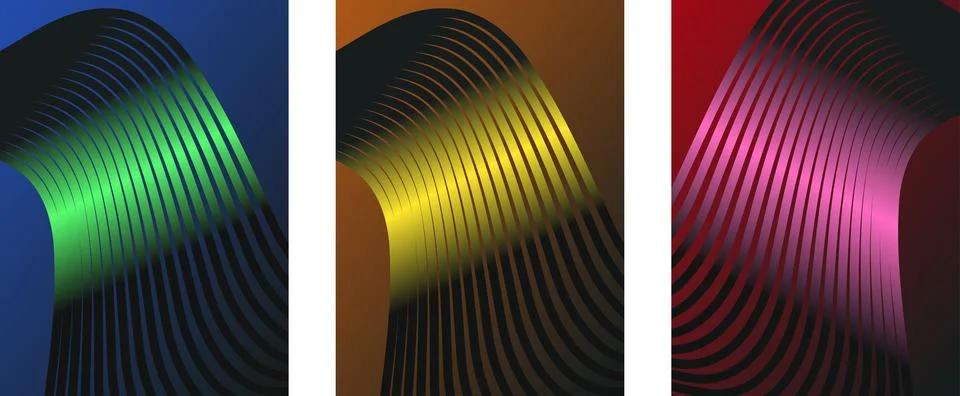 Abstract gradient line wave  poster background vector set. Minimalist color.. Illustrazione stock