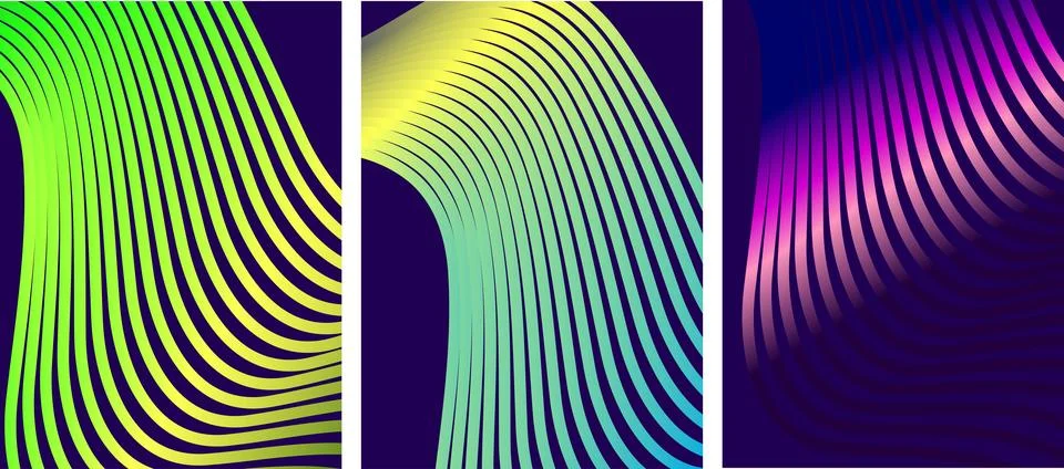 Abstract gradient line wave poster background vector set. Minimalist colorf.. 스톡 일러스트