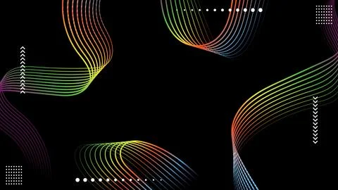 Abstract Gradient Lines Waves Undulate Isolated on Black Background Dynamic.. 库存插图