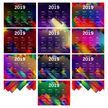 Abstract Gradient Mesh background with geometric of Calendar 2019 Template Stock Illustration