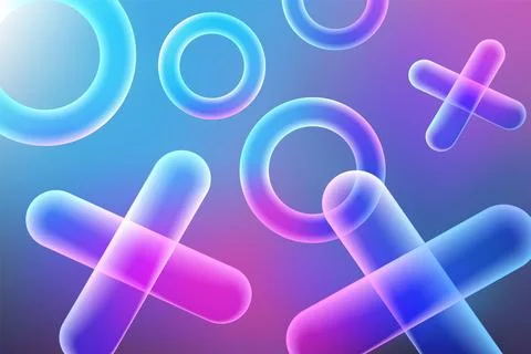 Abstract gradient mesh glowing background with 3D geometric shapes torus Stock Illustration