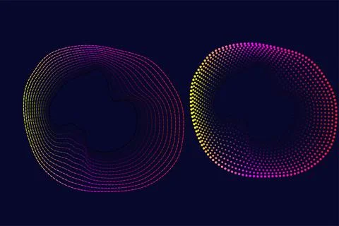 Abstract gradient particle wave circles with colorful dotted and line patte.. Illustration