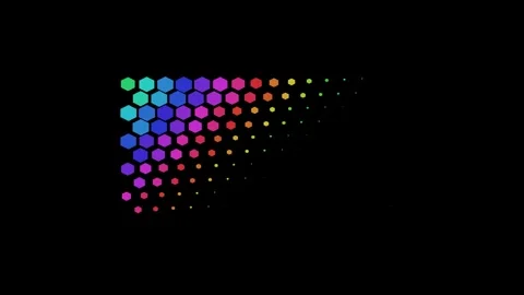 Abstract gradient pattern of multicolored hexagons on a black background Video stock 335117675