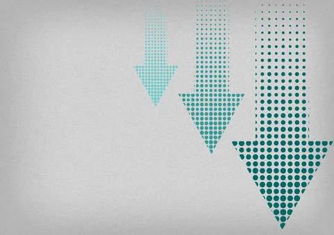 Abstract gradient polka dot arrows pointing down on gray background 스톡 일러스트