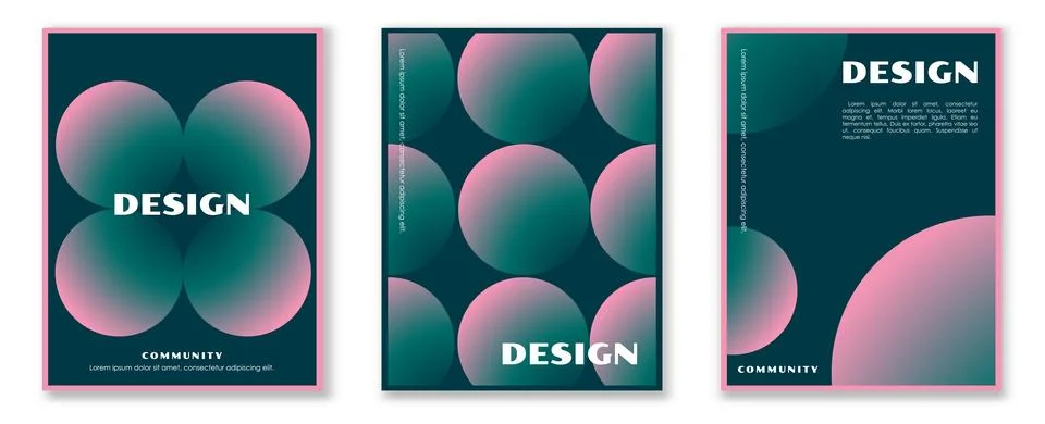 Abstract gradient posters set. Pink and green spheres and circles. Typography Stock Illustration