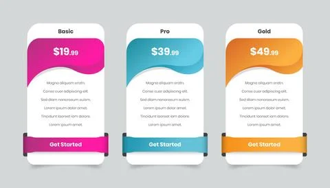 Abstract gradient pricing comparison table web and mobile app ui element Stock Illustration