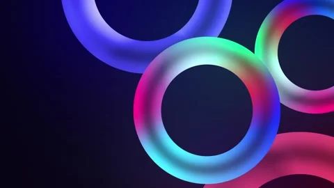 Abstract gradient rings floating on dark background colorful glowing Stock Footage 337364681