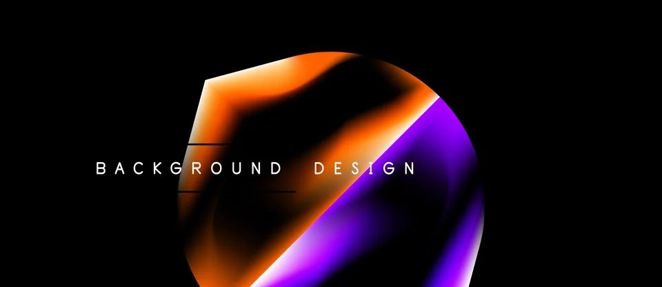 Abstract gradient shape dominates black space. Orange, purple hues blend, Stock Illustration