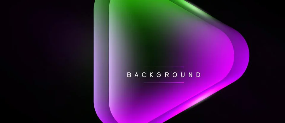 Abstract gradient shape dominates dark background. Vibrant purple, green hues Stockillustratie