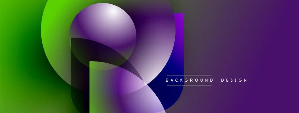 Abstract gradient shapes blend, creating dynamic visual effect. Purple, green Stock Illustration