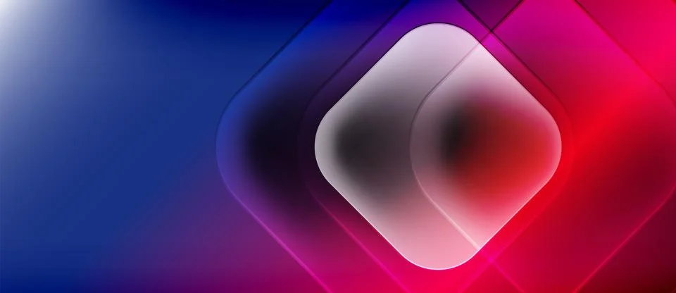 Abstract gradient shapes blend, creating luminous square effect. Vivid colors Illustrazione stock