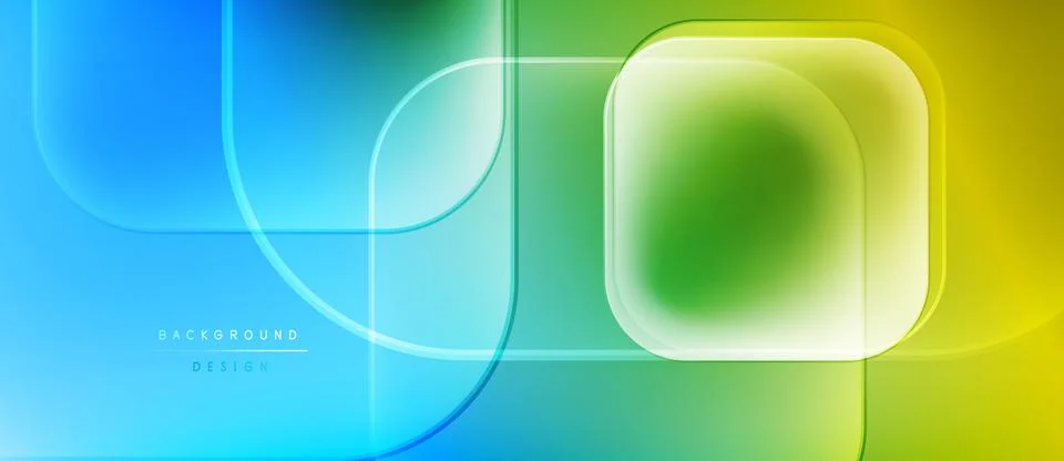 Abstract gradient shapes overlap. Blue transitions to green, then yellow. Illustrazione stock