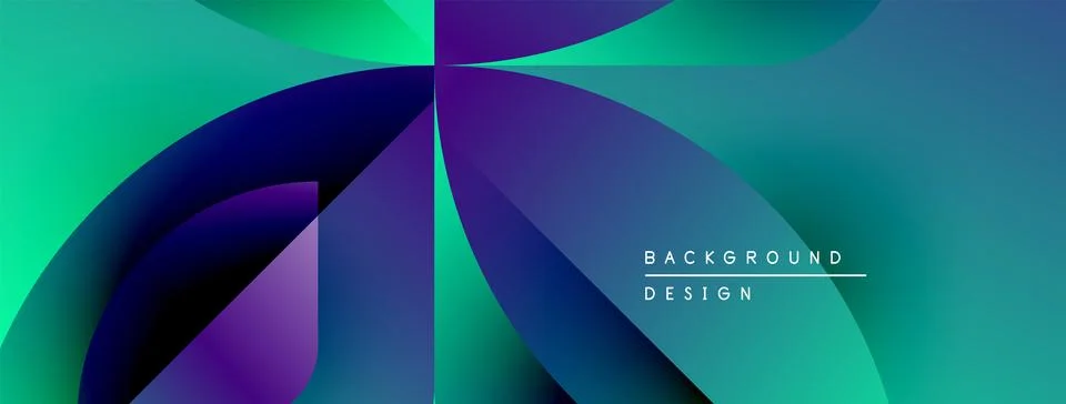 Abstract gradient shapes overlap, creating dynamic visual effect. Teal, purple Stock Illustration
