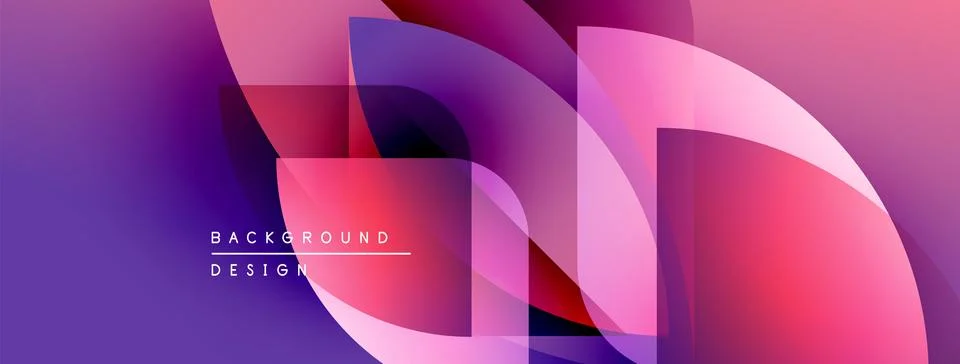 Abstract gradient shapes overlap, creating dynamic visual effect. Purple, pink Stock Illustration