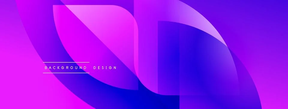 Abstract gradient shapes overlap creating dynamic purple, pink, blue visual. Stock Illustration