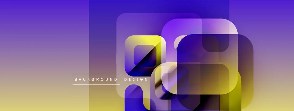 Abstract gradient shapes overlap, creating dynamic visual effect. Purple, yellow Stock Illustration