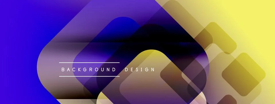 Abstract gradient shapes overlap. Purple, blue, yellow hues create dynamic Stock Illustration