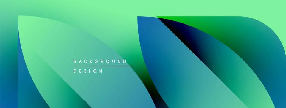 Abstract gradient shapes overlap. Teal, green, blue hues create dynamic visual Stock Illustration