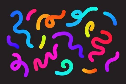 Abstract Gradient Shapes Set Vector Graphic Wavy Lines in Rainbow Colors Stock Illustration
