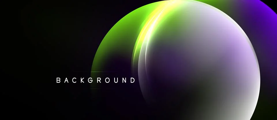 Abstract gradient sphere dominates dark background. Vibrant colors blend, Illustrazione stock