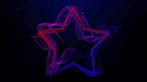 Abstract gradient star. Neon waves, particles background. Illustrazione stock