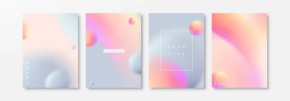 Abstract gradient vector background set. Minimal pattern posters with 3d wave Stock Illustration