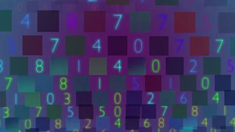 Abstract Gradient Vibrant Numbers Flow In Digital Blocks Background Stock Footage 309671048