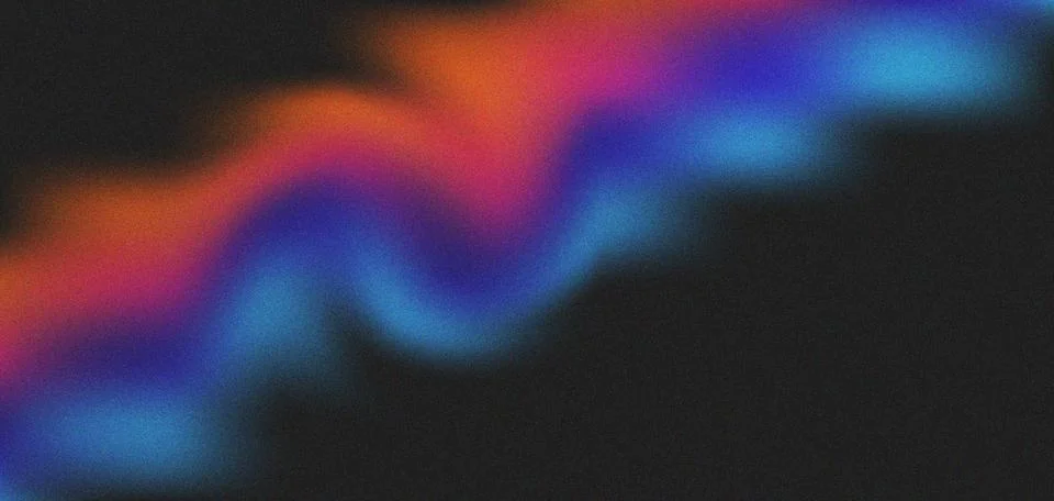 Abstract gradient wave of orange pink blue and cyan light on black textured.. Illustrazione stock