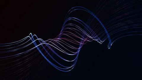 Abstract gradient waves formed by glowing disperse strings and digital line.. 스톡 일러스트