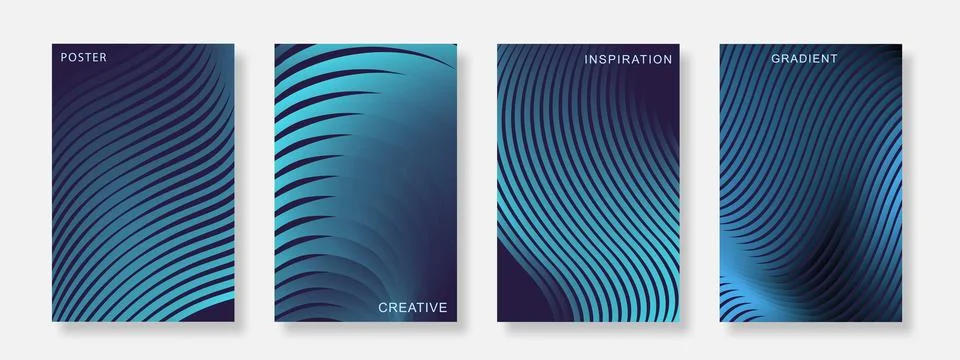Abstract gradient wavy line poster background set Illustrazione stock
