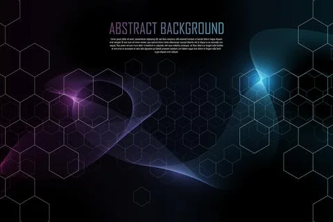 Abstract gradient wavy lines background with hexagonal lines. Vector. Stock Illustration