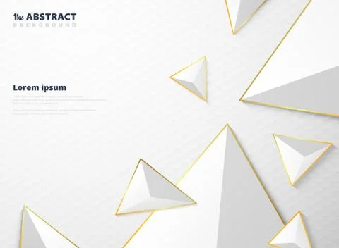 Abstract gradient white triangle polygon pattern with golden frame background Stock Illustration