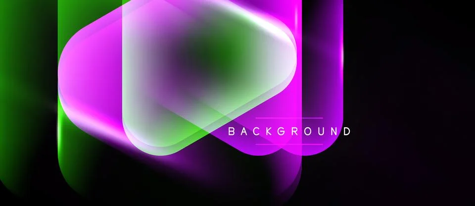 Abstract gradients form dynamic shapes. Vivid purple, green hues blend agains Ilustración de archivo