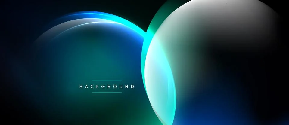 Abstract gradients overlap, creating luminous circles. Dark background Stock Illustration
